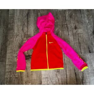 Nike Girls Dri-FIT Full Zip Hoodie Red Pink Neon Yellow Size 4-5 YRS Sweatshirt